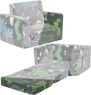 YINIX Toddler Couch - Kids Sofa - 2-in-1 Sherpa Kids Couch - Glow in The Dark Kids Fold Out Couch - with Cute Pattern Design - Gifts for Kids - for Girls and Boys(Dinosaur)