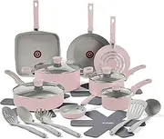 T-FAL Refresh Ceramic Ceramic Non Stick Cookware Set 20 Piece Oven Broiler Safe 350F Dusty Rose