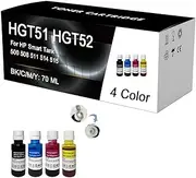 HGT51 HGT52 Refill Ink Bottles Compatible for HP 500 508 511 514 515 516 517 518 519 Printers, High Yield GT51 GT52 Ink Water Based Bottles 70ML,4 Color-1 Set