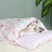 在飛比找momo購物網優惠-【PEINI】小型犬貓咪寵物窩保暖被窩寵物墊睡袋(粉紅冰淇淋