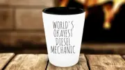 Diesel Mechanic Shot Glass Worlds Okayest Funny For Dad Coworker Boss