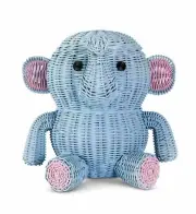 Large Blue Elephant Rattan Storage Basket Hand Woven Shelf Organizer Wicker Gift