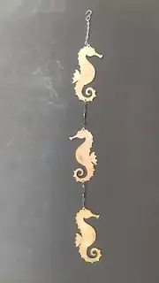 Three Seahorses Metal Wind Catcher Spinner Rustic Beach Ocean Whirligig