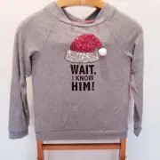 Poof Girl Grey Christmas Sweater Santa Sequin hat on sweater