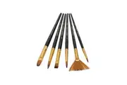 6pc Derwent Academy Art Craft Wooden Flat Round Filbert Taklon Paint Brush Set