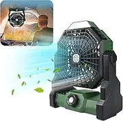 Camping Fan,Camping Fan with LED Lantern, 7800mAh Battery Powered Fan with Hooks, 270° Rotation, Stepless Speed, Quiet Rechargeable Camping Fan for Picnic Barbecue Fishing Travel Home (Green)