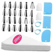 Piping Bags and Tips Set- 200 Pcs 12 Inch Disposable Pastry Bags with 24