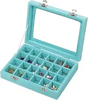 LANTWOO 24 Grids Velvet Glass Ring Earrings Jewelry Box Earrings Organiser Storage Holder Display Case