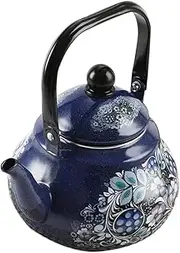 TOGEVAL Large Capacity Enamel Tea Kettle Vintage Peacock Design Portable Water Boiler for Stove Top for Camping Easy to Clean Durable Resistant