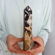 0.43kg Natural volcanic Rock Obelisk Reiki Quartz Crystal Tower Wand Point Decor
