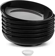 KooK Porcelain Pasta Bowl Set, For Soups and Salads, Serving Bowls, Large Capacity, Microwave & Dishwasher Safe, Set of 6, 32 oz, Black