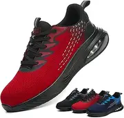 [TQGOLD] Safety Shoes Men Women Work Shoes Lightweight Sporty Steel Cap Shoes Non-Slip Protective Shoes with Steel Toe Cap Breathable Work Trainers Size 35-46 EU, 8563 Red, 43 EU