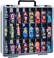 Double Sided Toy Storage Organizer Case for Hot Wheels Car, for Matchbox Cars, for Mini Toys, for Small Dolls. Carrying Box Container Carrier with 48 Compartments - Black (Box Only)