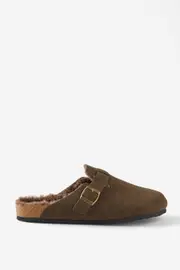 [Cotton On Men] Cotton On Men - Closed Toe Buckle Slide - Tobacco/brown teddy 43 TOBACCO/BROWN TEDDY