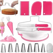 POGEPE Cake Decorating Kit - 11-Inch Rotating Cake Turntable, 7 Piping Tips, 2 Icing Spatulas & 3 Scrapers, 35-Piece Complete Set