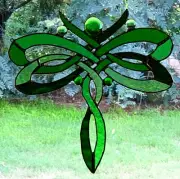 CELTIC KNOT DRAGONFLY Shades of Green AUTHENTIC AUSSIE Stained Glass SUNCATCHER
