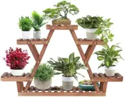 Heavy Duty Pine Wood Plant Stand Triangle In-Outdoor Flower Succulent Pots Shelf