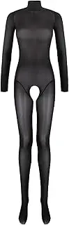 [RUIBAVYA] Body Stockings For Women Sexy High Neck Backless Bodystocking Oil Shiny Full Body Stocking Bodysuit Lingerie