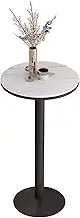 High Top Bar Table 21.7-inch Round Marble Top Metal Cocktail Table, Kitchen Dining Coffee Table Pub Cafe Dinner Room Compact Bistro Furniture, Side Bedside Table(Height 75cm/2.5ft)
