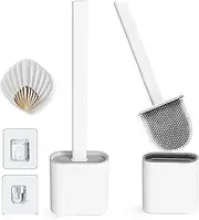 Silicone Toilet Brush and Holder Sets [2 Pack] Soft Flat Silicone Cleaning Bristles, No-Slip Long Handle, Bendable Deep Cleaner Toilet Bowl Brush Head, Wall Mounted, No Scratch, Leak Proof