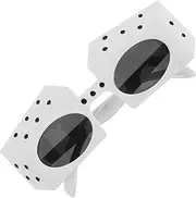 [Minkissy] Party Dice Glasses Dice Shape Eyewear Unique Eyewear Minimalist Eyeglasses Dice Eyewear Unique Fashion Glasses Chic Sunglasses Birthday Photo Booth Props Plastic White