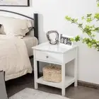 1-Drawer White Nightstand with Drawer Storage Shelf Wooden Bedside Sofa Side 23