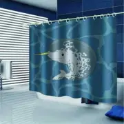 Narwhal In Blue Water 3D Shower Curtain Waterproof Fabric Bathroom Decoration