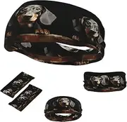 FJWSLCH Cute Pad Dachshund Headbands for Women Men Non Slip Workout Sweatbands Adjustable Sports Hair Bands Elastic Head Bands Moisture Wicking Hairband for Running, Cycling, Yoga, Spa