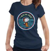 Peanuts Snoopy On The Moon I Need My Space Women's T-Shirt Navy Blue X-Large