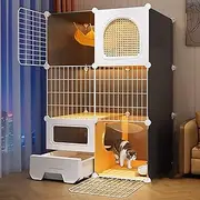 2/3 Tier Cat Enclosures, Large Cat Playpen, Cat Cage Indoor, with Cat Litter Box, Rattan Breathable, Mesh Door, Pet Playpen, for 1-3 Cat(29.5x19.3x42.9in)