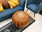 Luxury Brown Pouf Hassock & Ottoman Footstool Moroccan Leather Pouf