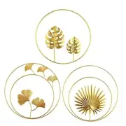 Gold Wall Decor - 3 Pcs, 11 Inch Metal Wall Art - Ginkgo Maple Monstera Leaf