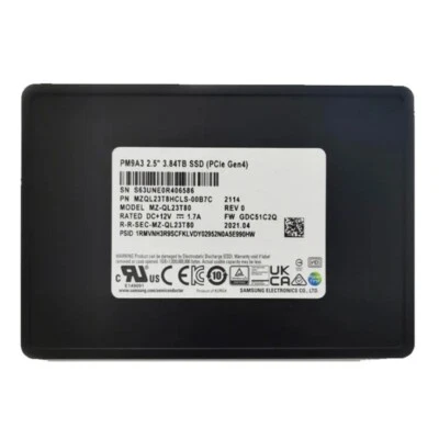 Samsung PM9A3 3.84TB SSD PCIE U2 Solid State Drive MZ-QL33T80 MZQL23T8HCLS-00B7C
