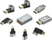 tunghey 9Pack 8K HDMI 2.1 Adapter Kit, Micro&Mini Up&Down, Left&Right Angle Male to Female HDMI Extender, Female to Female and Male to Male HDMI Coupler Extension Connector Aluminum Alloy