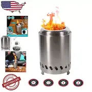 Compact Smokeless Tabletop Fire Pit - 5.5" Silver Outdoor Heater with Poker