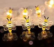 Bee Shaped String fairy Lights 6.6ft 20 honey Bees LED battery powered