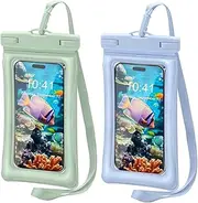 MOLOSLEEVE Waterproof Phone Pouch Floating Waterproof Phone Case Dry Bags,Travel Size Toiletries for iPhone 16 Pro Max, IPX8 Cellphone Kayak Accessories, Beach Essentials, 2 Pack-Green &Blue-8.3″