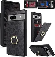 Cavor Google Pixel 7A Case With Card Holder,Flip Folio Leather Wallet Case,Magnetic Ring Kickstand Shockproof Cover Phone Case for Google Pixel 7A - Black Leopard