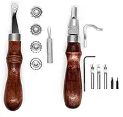 Joidiy Leather Groover Beveler and Leather Stitching Overstitch Wheels Mark Spacer Set, Leathercraft Sewing Embossing Tool Set