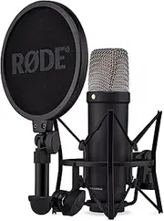 RØDE NT1 5th Generation Large-Diaphragm Studio Condenser Microphone with XLR and USB Outputs, Shock Mount and Pop Filter for Music Production, Vocal Recording and Podcasting (Black)