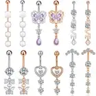 Crystal Dangle Belly Button Bar Stud Navel Bar Body Piercing Jewellery Gifts