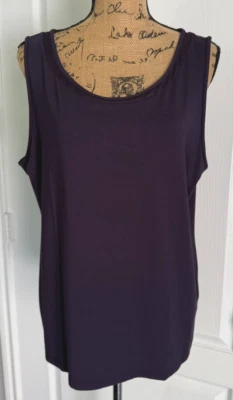 Talbots Top Sleeveless Scoop Neck Navy Blue Collar Trim Rayon Stretch XL