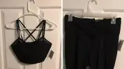 Shoactive Medium Workout Set Top Cross Over And Bottom Leggings With Mesh Design