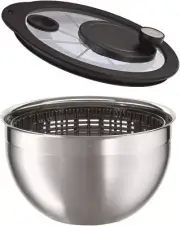 R SLE Salad Spinner with Lid, Stainless Steel Bowl - 24 cm Diameter