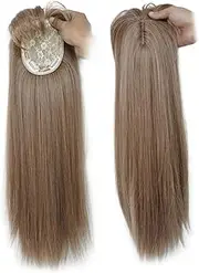 Hair Toppers, 18 Inch Long Human Hair Topper with Bangs, Straight Synthetic Wig Toppers for Thinning Hair, Realistic Toppers Hair Pieces for Women Hair Topper Real Human Hair Human Hair Topper with B