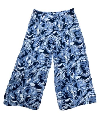 Lilly Pulitzer Pants Womens 6 Blue Avery Crop You're the Zest Flowy Wide Leg