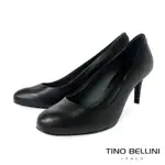 TINO BELLINI 巴西進口經典素面圓頭牛皮7CM跟鞋-黑