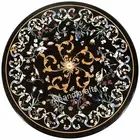 MOP Inlay Work Office Counter Table Top Round Black Marble Dining table top