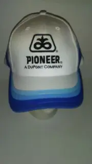 Pioneer DuPont Company Corn Seed Farmer White Blue Stripe Strapback Cap Hat
