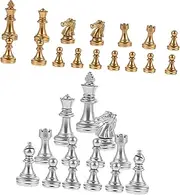 KONTONTY Exquisite Plastic Chess Pieces Gold Silver Plated Chess Set for Chess Entertainment Replacement Pieces Only